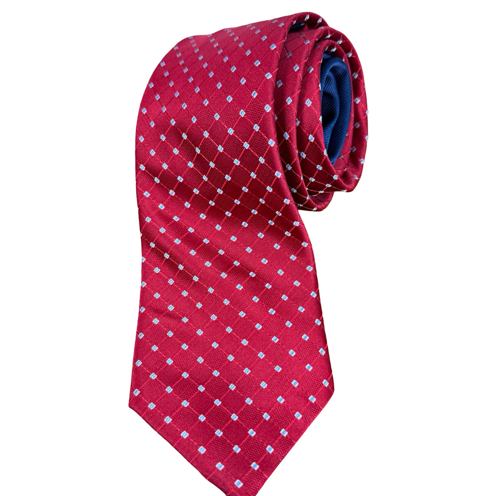 Tommy Hilfiger Red Blue Satin 100% Silk Pointed Neck Tie Classic 3.25" x 59"